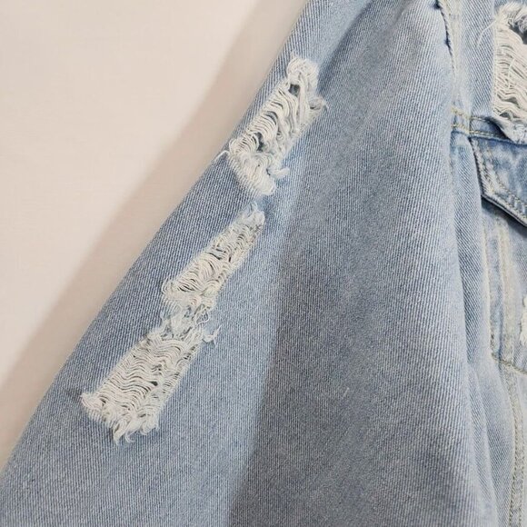 Daisy Distressed Cropped Jean Jacket in Medium Denim Wash - Size Medium - Picture 4 of 8